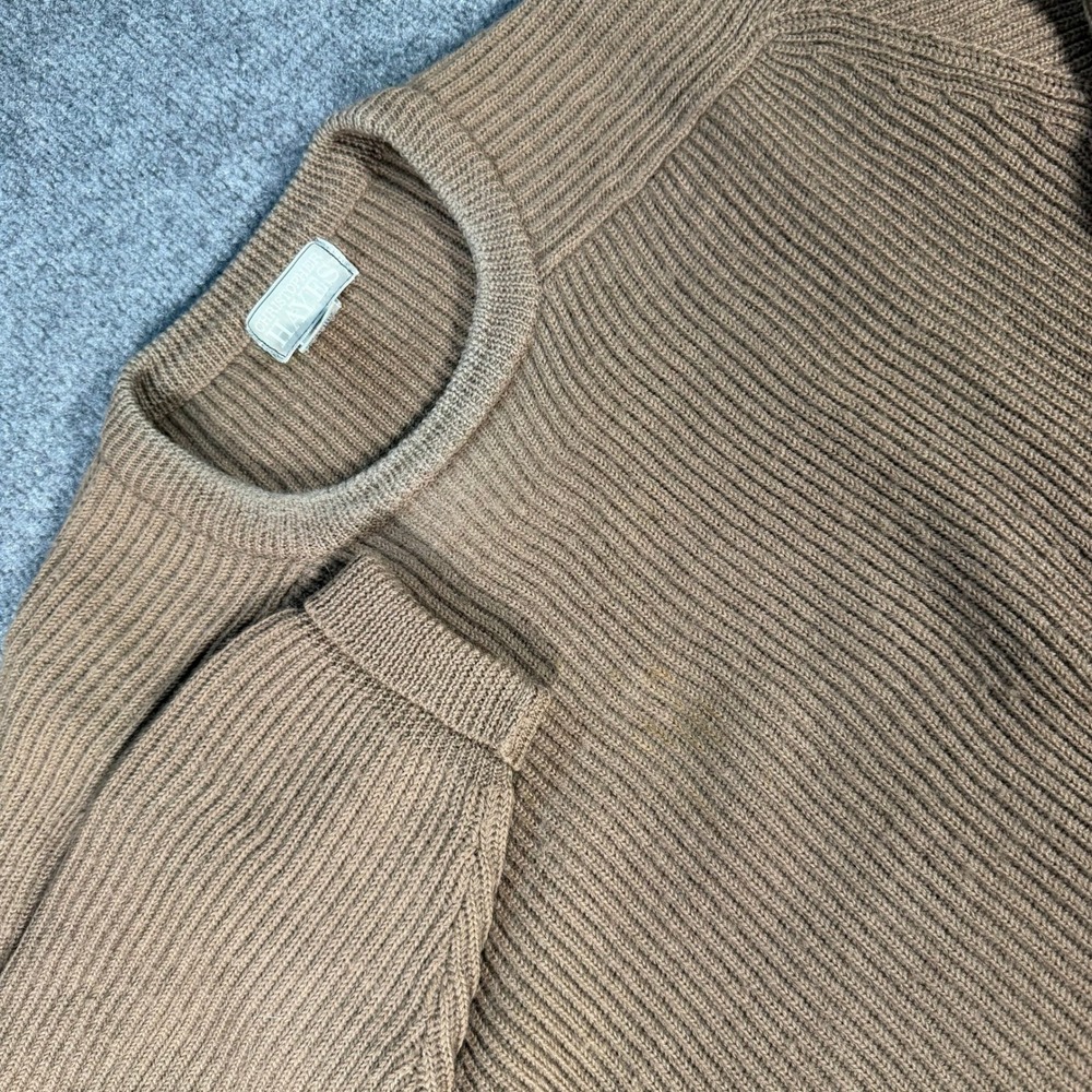 Christopher Hayes Mens Large Vintage 100% Wool Ribbed Crewneck Sweater Tan #4565